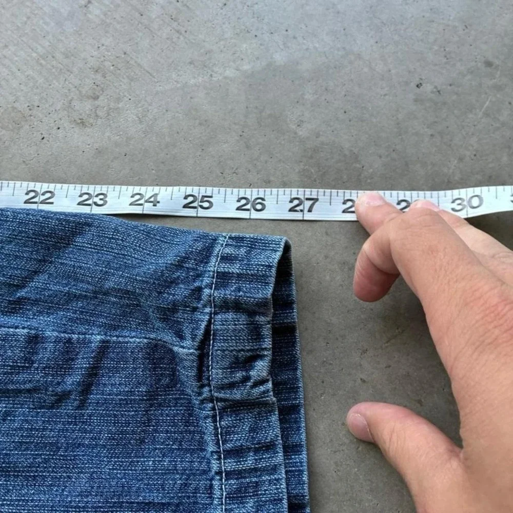 Vintage Baggy Faded Blue Jorts Jean Shorts Back Embroidery Y2K 90s Skater